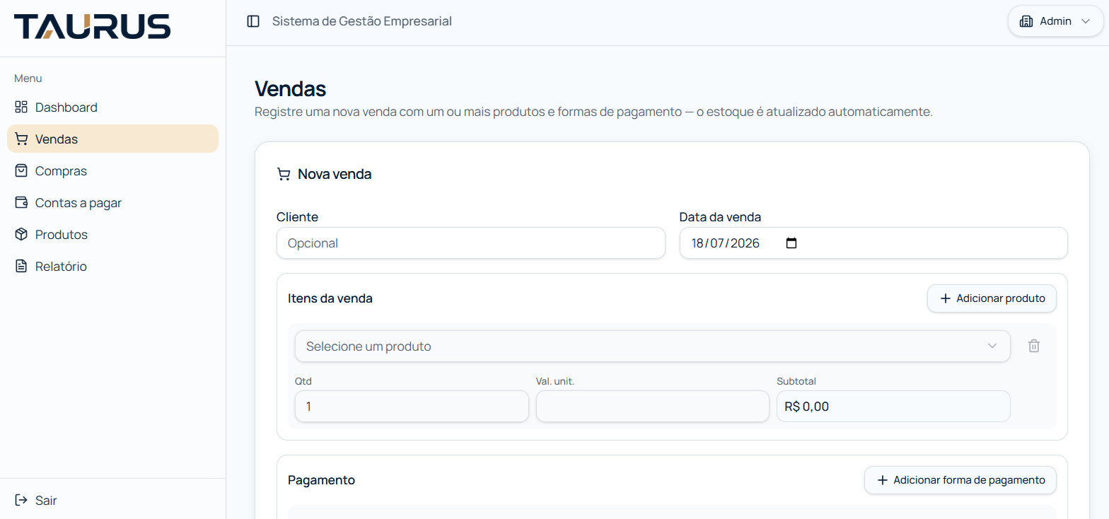 Tela de nova venda com múltiplos produtos